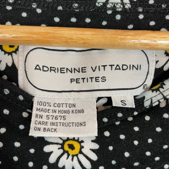 Vintage 90s Daisy T-Shirt Petite Small‎ Black Retro Twee Floral Knit 100% Cotton - Picture 9 of 11